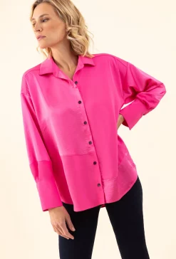 Chemise bi-matière Bettyna fuchsia | INDIES