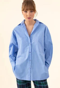 Chemise oversize Norse en popeline bleue