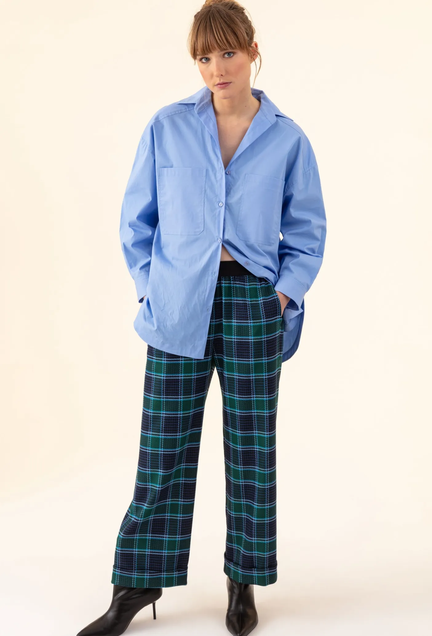 Pantalon large Axel imprimé tartan bleu